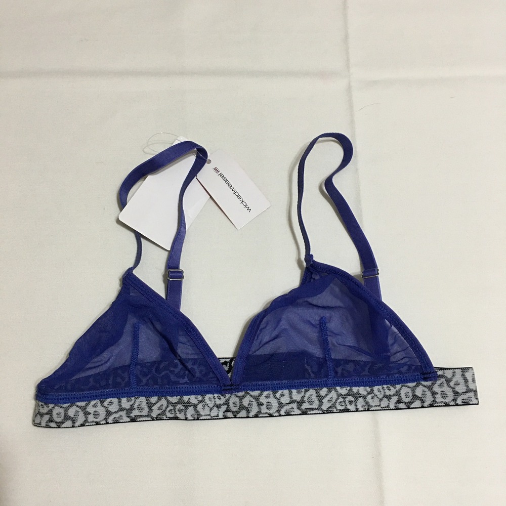 Wicked Weasel Bralette 1444 Womens Small Blue Mesh Leopard Print NWT
